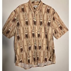 Crossings Mens M Short Sleeve Button Down Cotton Shirt Surfboard Hula Girl